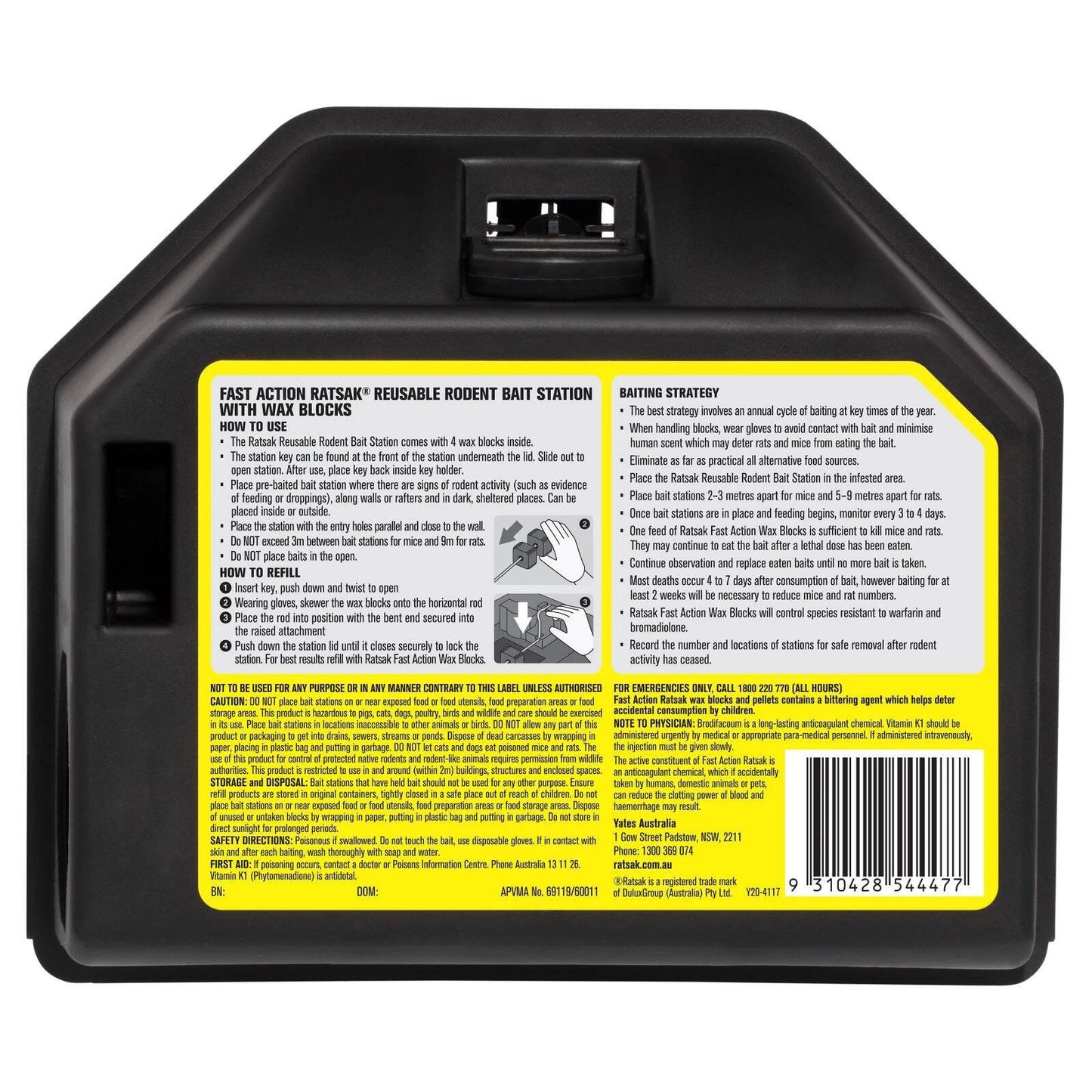 RATSAK Fast Action Reusable Rodent Bait Station with Wax Blocks, Indoor/Outdoor Use