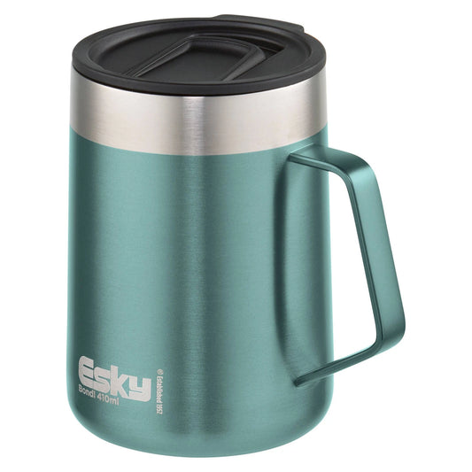 Esky Blue Bondi Travel Mug 414ml, Stainless Steel, Insulated, Handle, Splashproof Lid