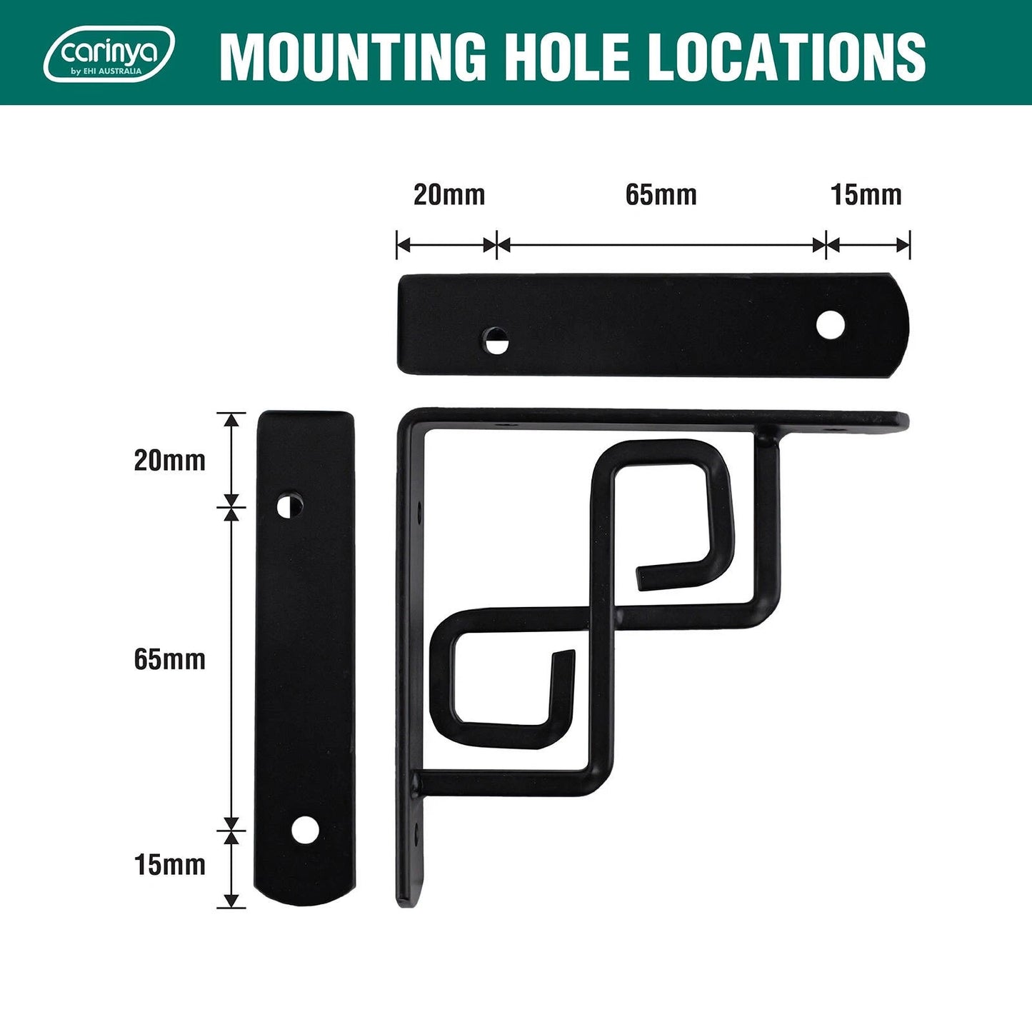Carinya Black Square Scroll Stayed Bracket 100x100mm, Powder Coated Steel, Indoor/Outdoor Use