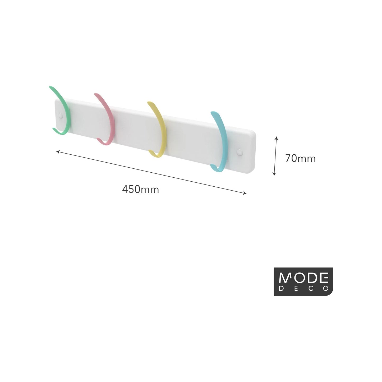 MODE 4 Pastel Hooks White Board Hat & Coat Rack, Decorative & Durable, Easy Install