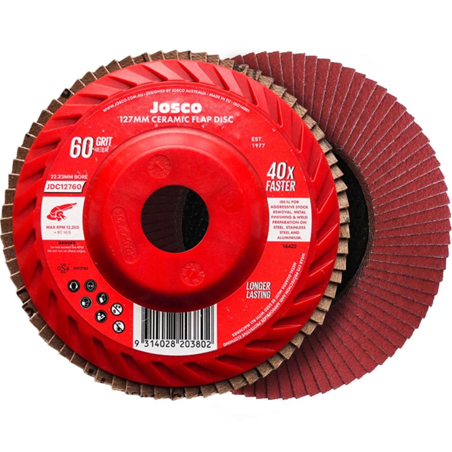 Josco 127mm Ceramic Flap Disc 60g - Fast Cutting, Durable, EU Made