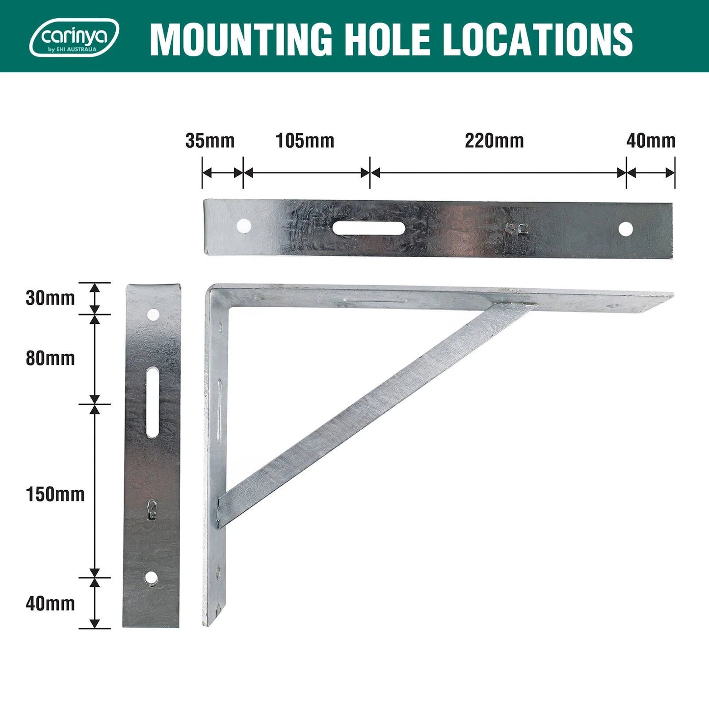 Carinya Galvanised Heavy Duty 400kg Straight Stay Bracket 400x300mm Indoor/Outdoor