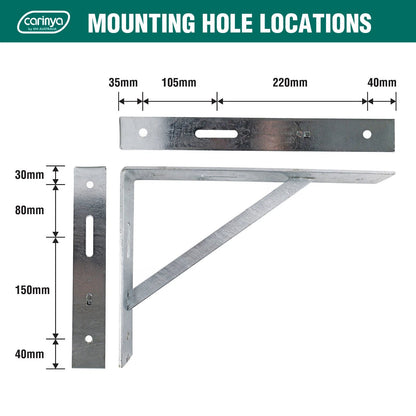 Carinya Galvanised Heavy Duty 400kg Straight Stay Bracket 400x300mm Indoor/Outdoor