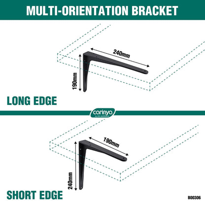 Carinya Black Heavy Duty 240x190mm Cast Aluminium Angle Bracket, 100kg Load Capacity