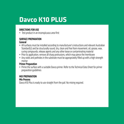 Davco 20L Green K10 Plus Flexible Waterproofing Agent, Non-Toxic, Fast Cure