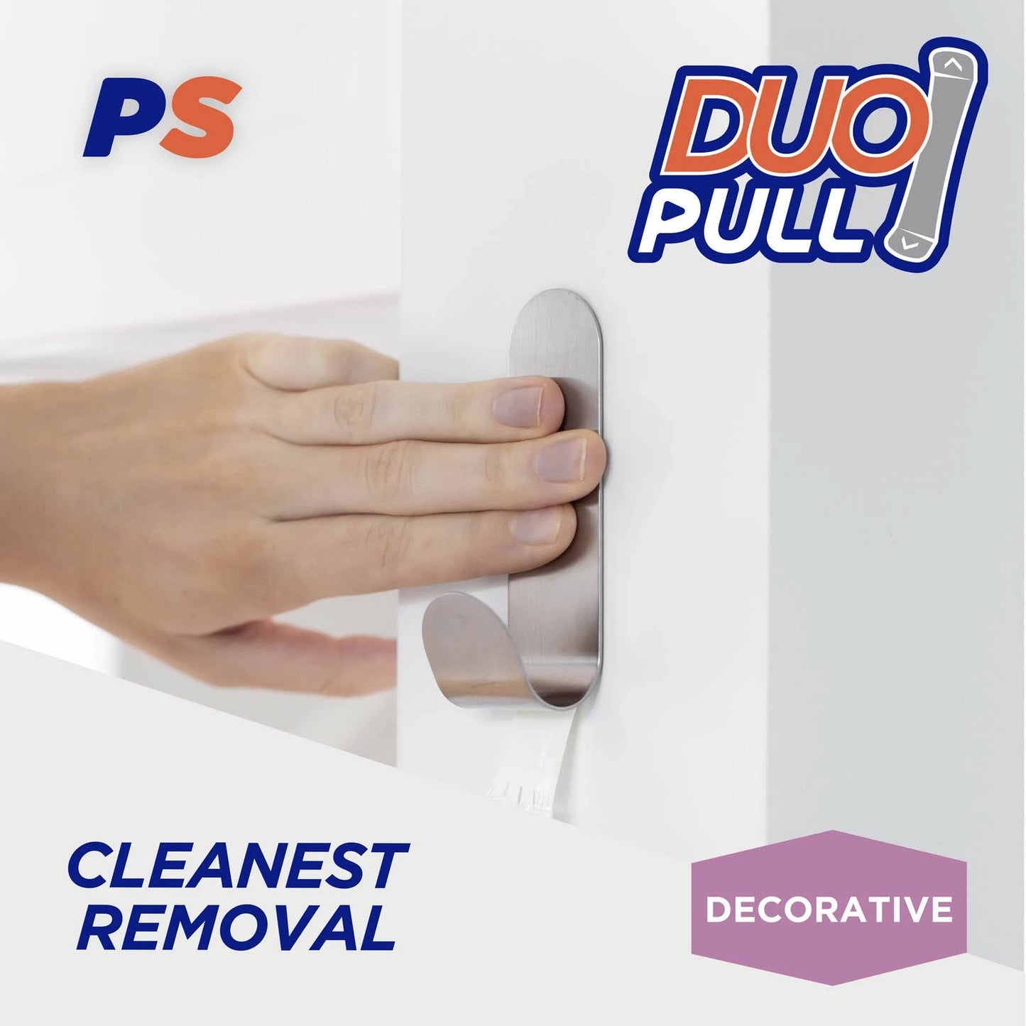 Permastik Large Steel Metal Hook, Stainless Steel, 2kg Support, Self-Adhesive, Easy Install