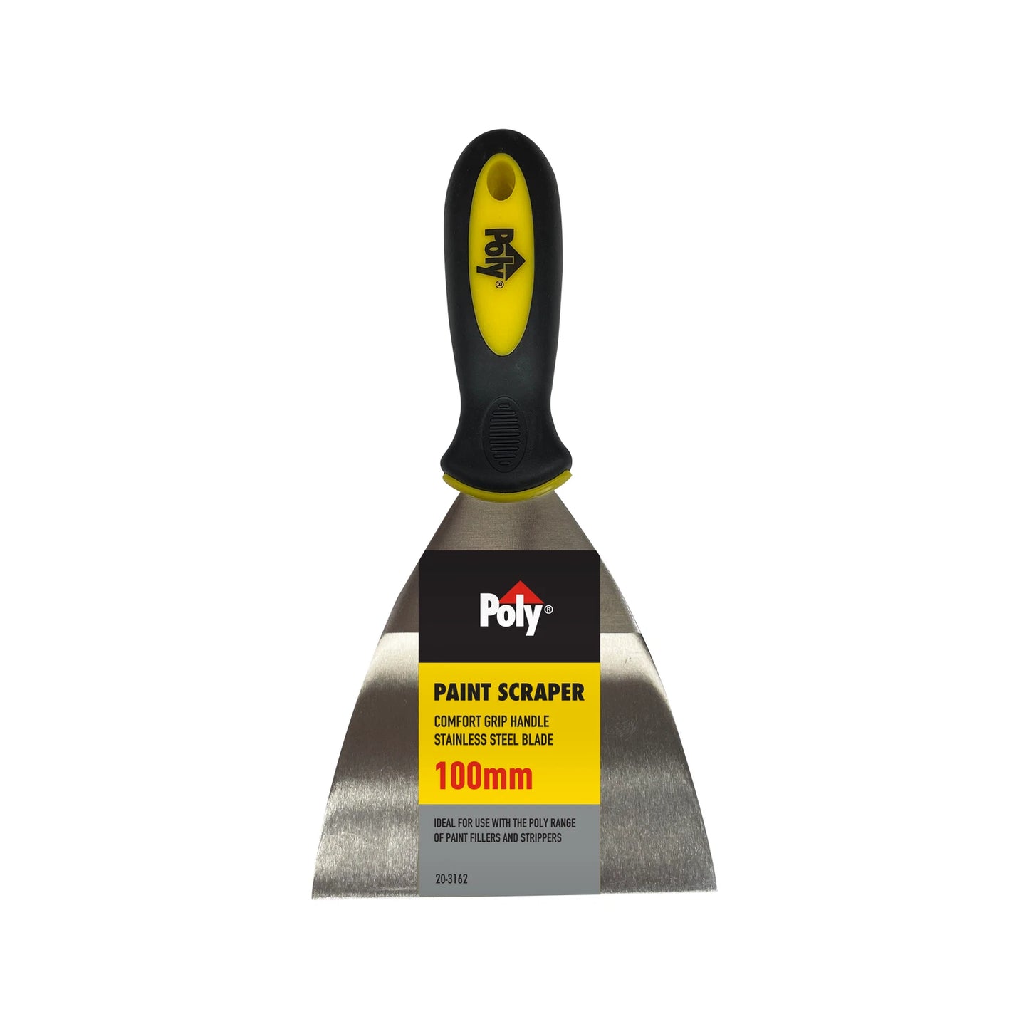 Poly 100mm Paint Scraper - Stainless Steel Blade, Comfort Grip Handle, Ideal for Large Areas