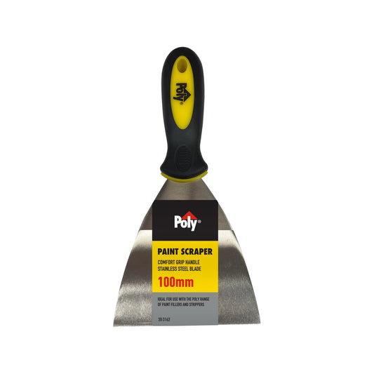 Poly 100mm Paint Scraper - Stainless Steel Blade, Comfort Grip Handle, Ideal for Large Areas