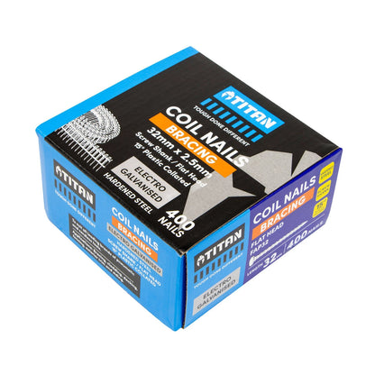 Titan 32x2.5mm Electro Galvanised Coil Nails 400 Pack - Corrosion Resistant, Diamond Point