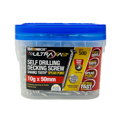 Bremick Ultrafast 10g x 50mm Stainless Steel 316 T20 Truss Head Screws - 500 Pack