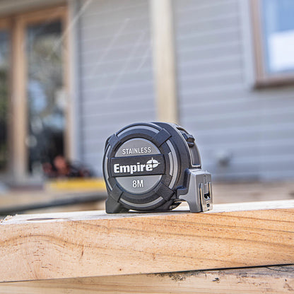 Empire 8m Stainless Steel Tape Measure, Nylon-Coated, Double-Sided, True Zero Hook