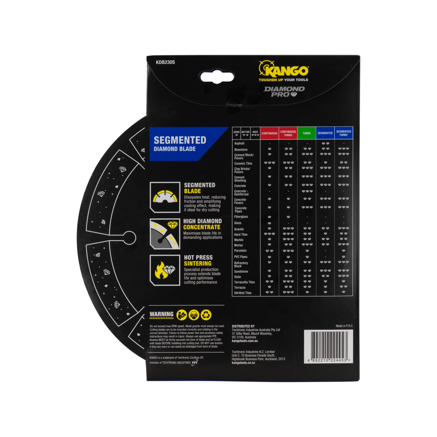 Kango 230mm Segmented Diamond Blade for Concrete, Brick, Asphalt - Wet/Dry Cutting