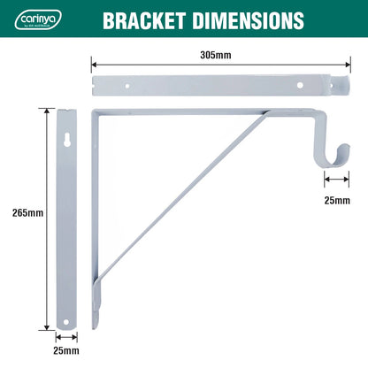 Carinya White Closet Rod Bracket 305x265x25mm, Durable Steel, Easy Install, 50kg Capacity