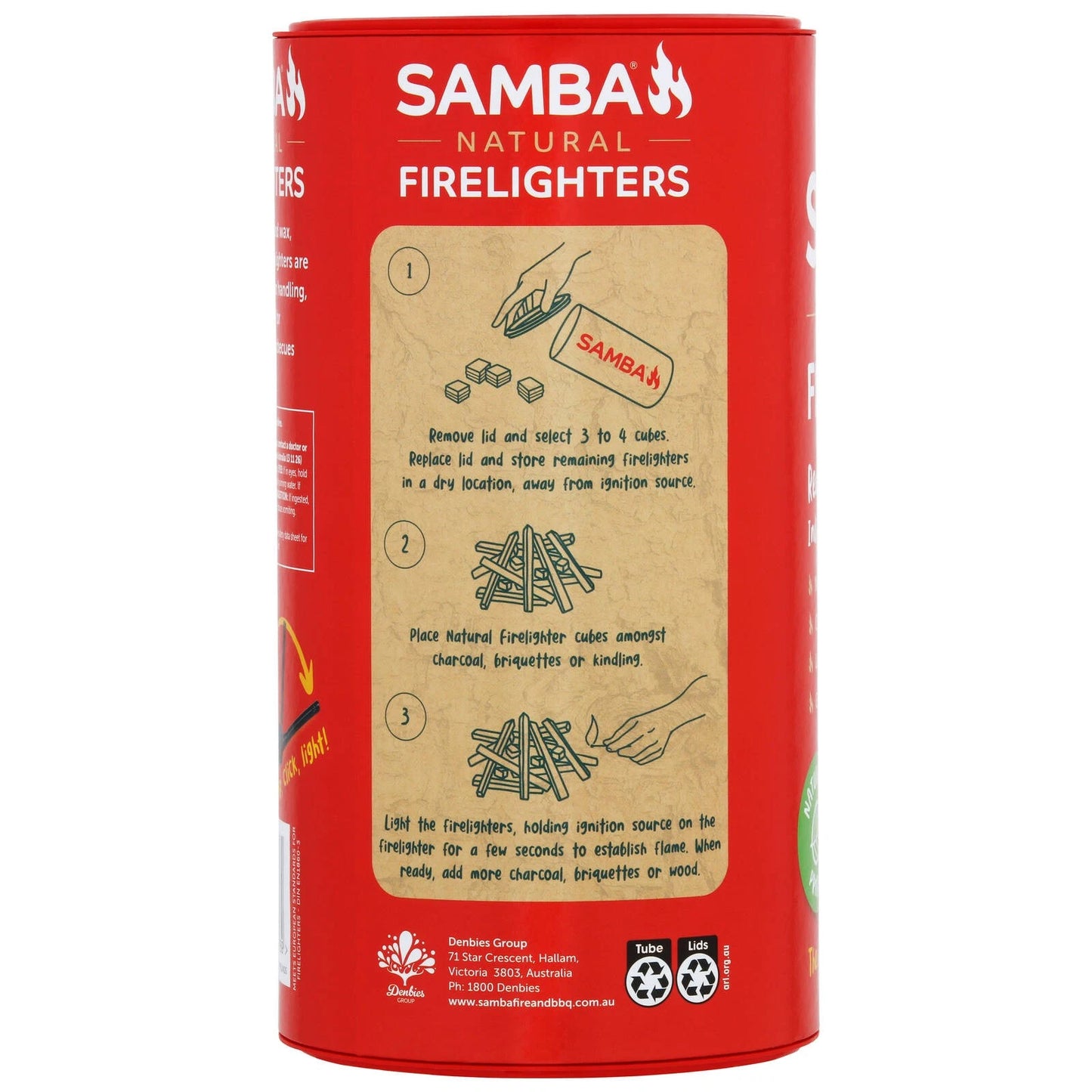 Samba Natural Firelighters 100 Pack - Safe, Long-Lasting, Convenient Storage