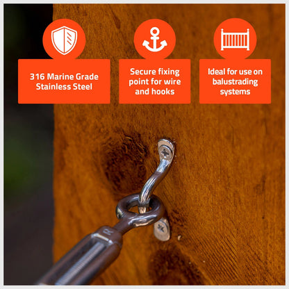 Taskmaster 4mm 316 Stainless Steel Wire Eye Strap - Marine Grade, Pack of 4