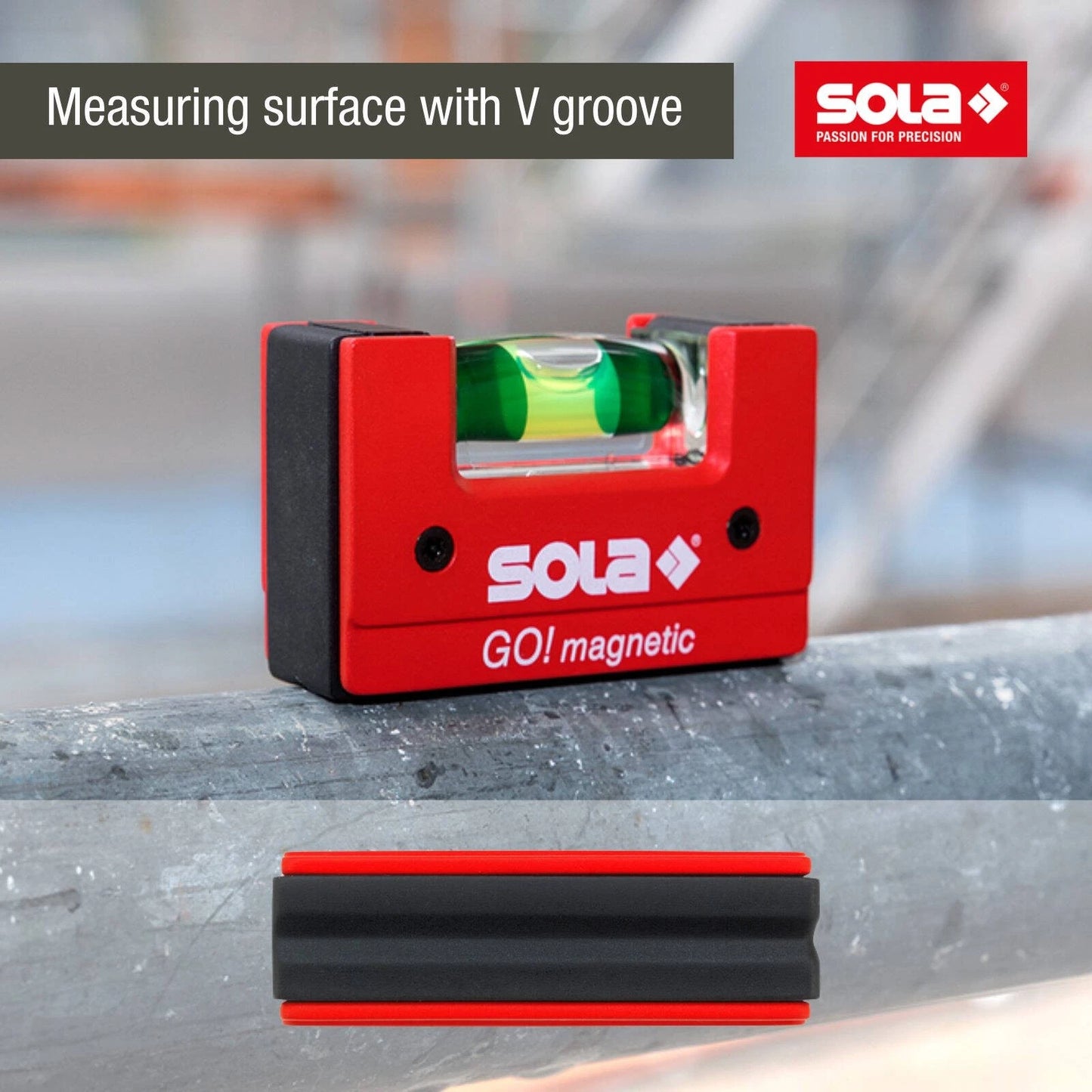 SOLA Mini Compact Spirit Level with Magnetic Clip, Focus Vial, V-Groove, Luminous Backing