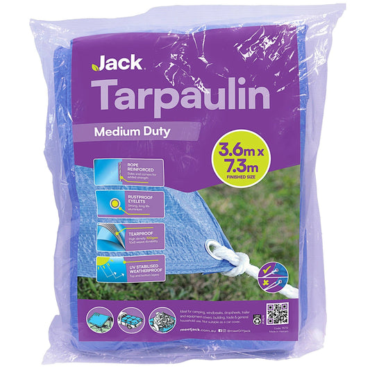 Jack 3.6 x 7.3m Medium Duty Tarpaulin - Durable, UV & Water Resistant Cover