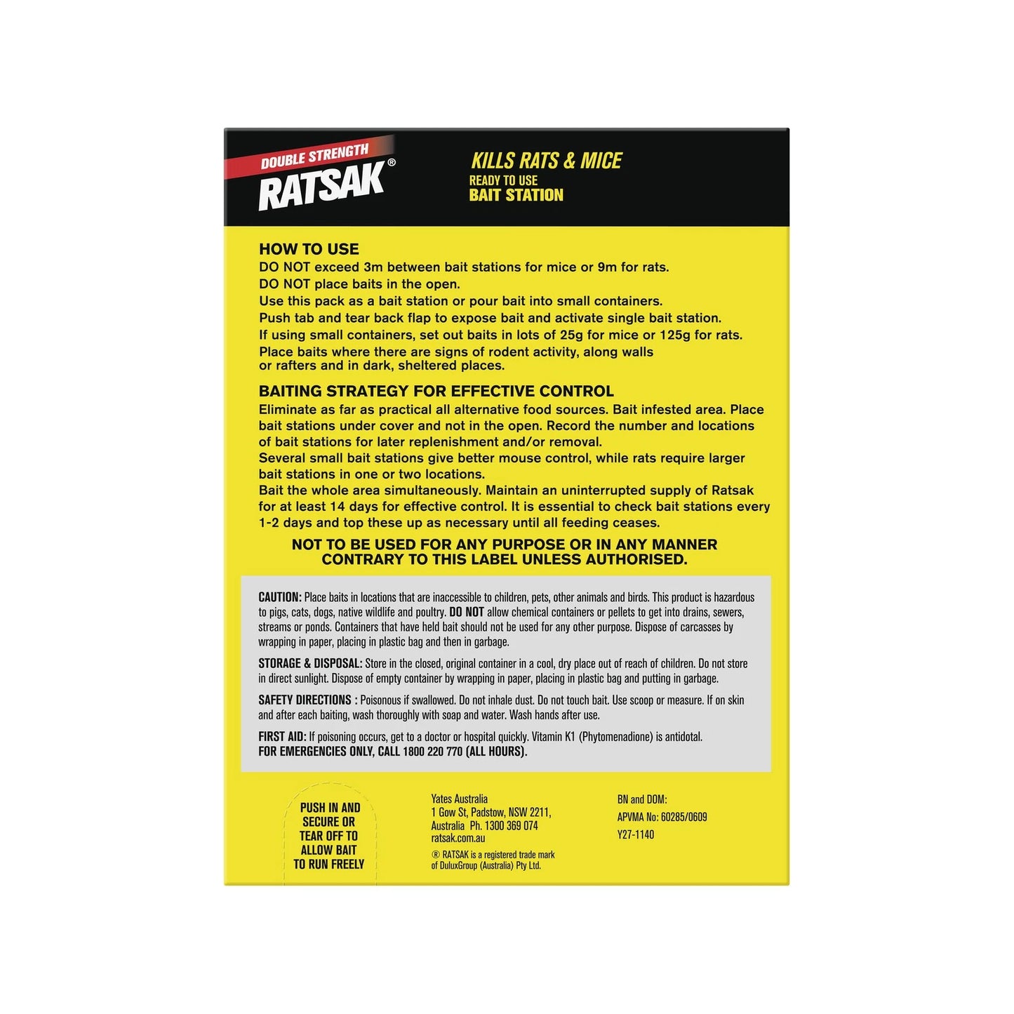 Ratsak 1kg Double Strength Bait Station - Safe Indoor Rodent Control with Warfarin