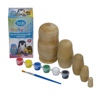 Boyle Nesting Dolls Craft Paint Kit - 5 Pack, Includes Paints & Brush, Durable Wood