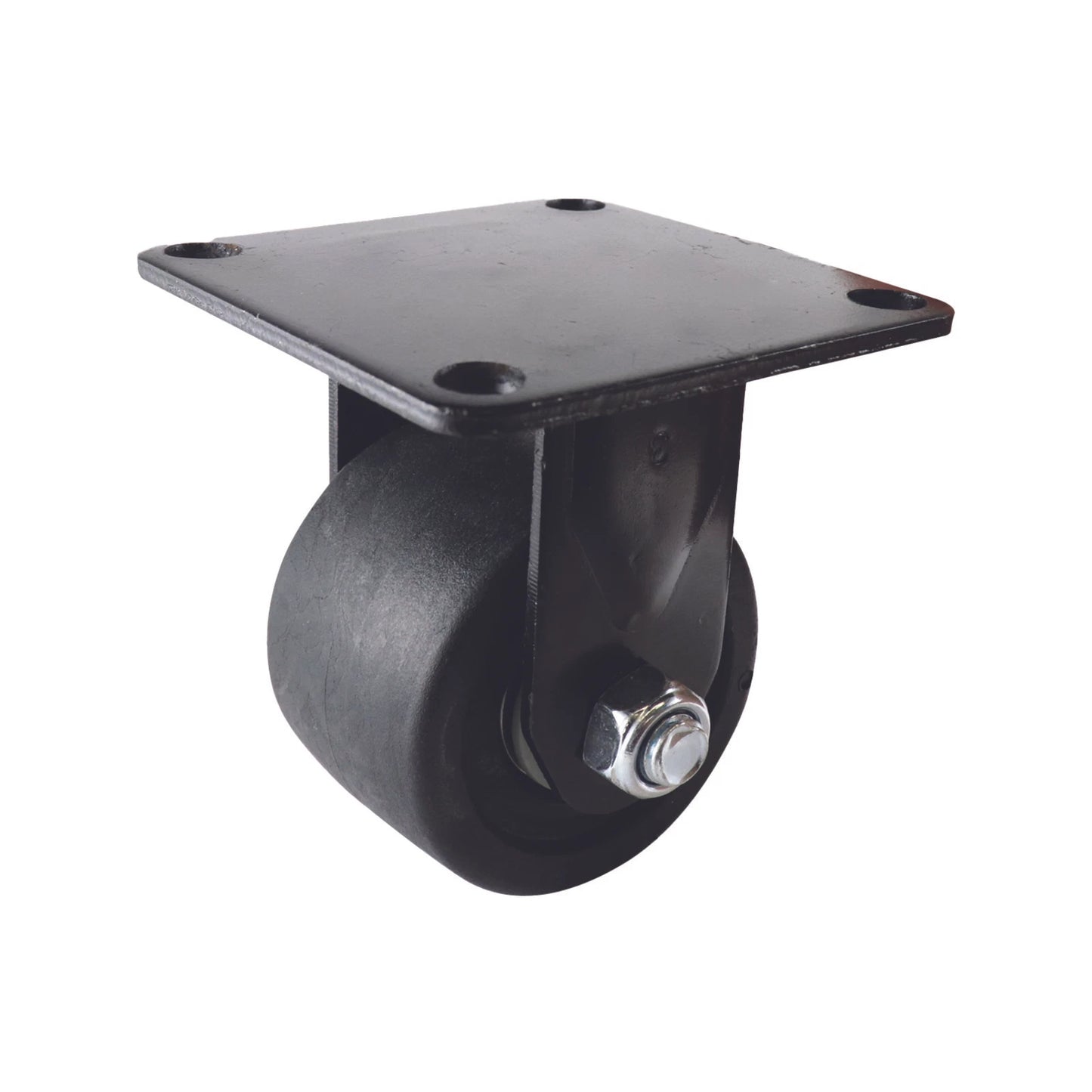 Easyroll 75mm 500kg Black Fixed Machine Castor, Heavy Duty Nylon Wheels