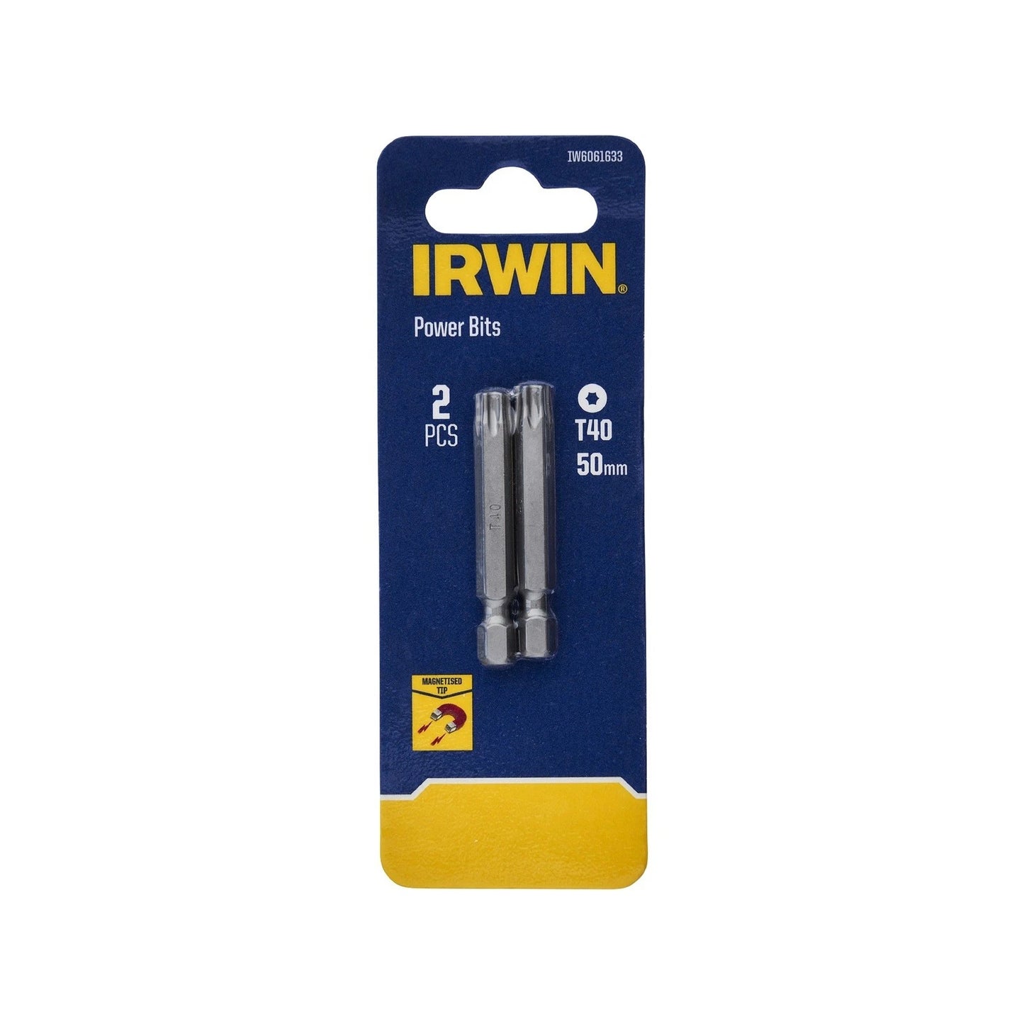 IRWIN 50mm TX40 Power Bits 2 Pack - Durable S2 Steel, Magnetised Tips, Quick-Change Compatible