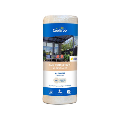 Coolaroo Sun Protection Shade Cloth 1.83x8m 90% UV Block, Cancer Council Endorsed
