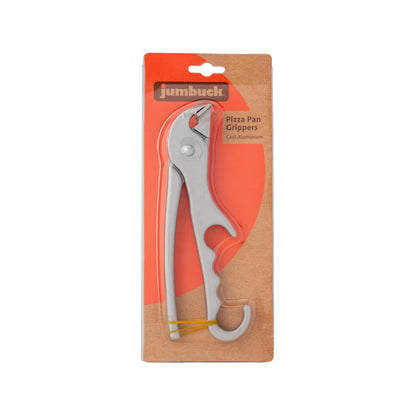 Jumbuck Cast Aluminium Pizza Pan Grippers with Anti-Slip Grip, Spring-Loaded Handle, Silver