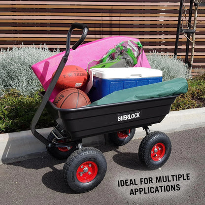 Sherlock 67L Black Poly Cart - Durable Tray, Pneumatic Wheels, Easy-Tip Design