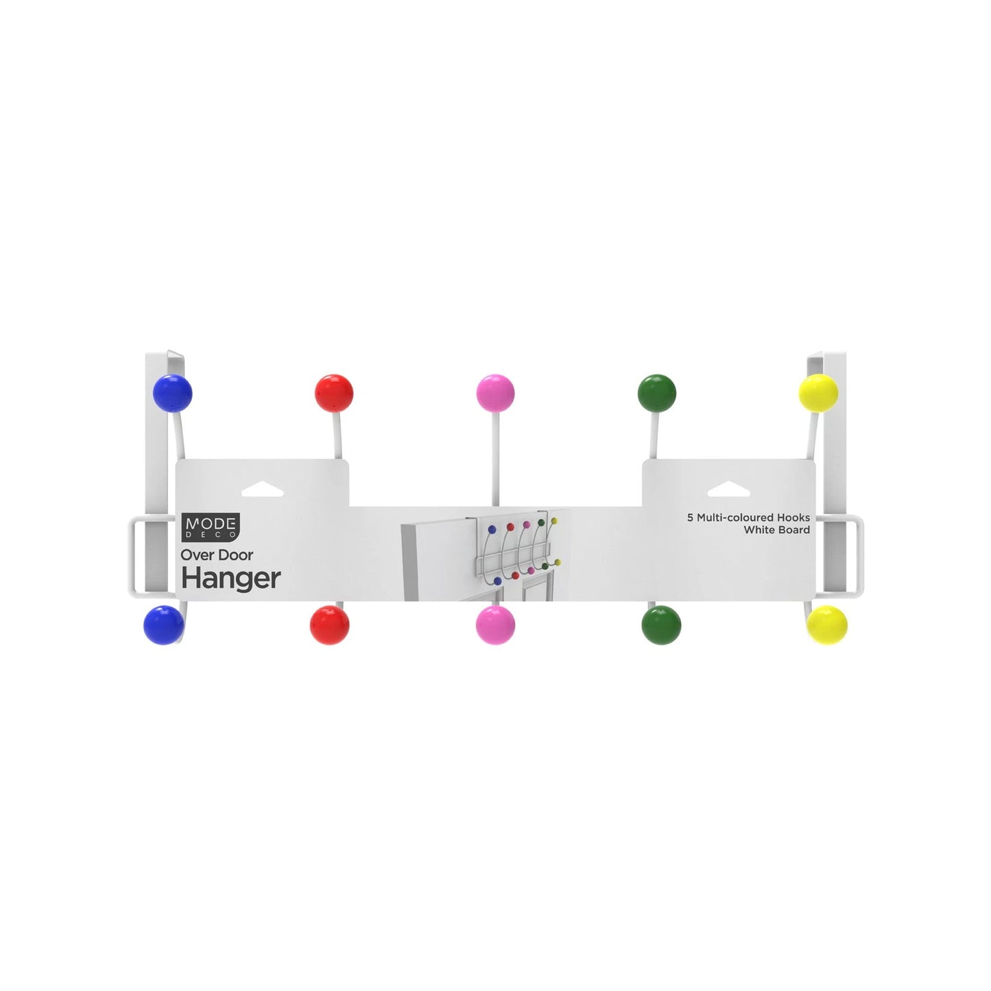 MODE 5 Multicoloured Over Door Hanger with 5 Ball Hooks, No-Fix Design, Fits Standard Doors