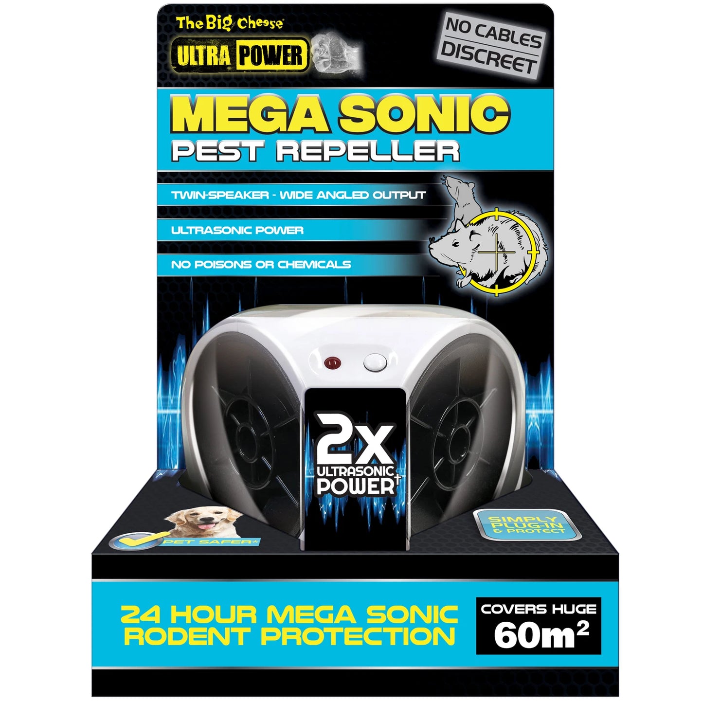The Big Cheese Mega Sonic Pest Repeller, Ultrasonic, Indoor, Chemical-Free, 60m² Coverage