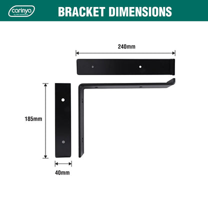 Carinya Black Lipped Angle Bracket 240x185mm, Powder Coated Steel, Indoor/Outdoor Use