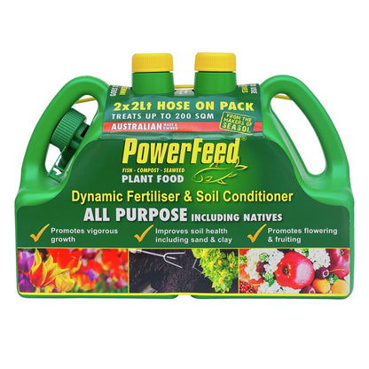 PowerFeed 2 x 2L Hose-On Liquid Fertiliser Twin Pack for All Plants, Australian Made
