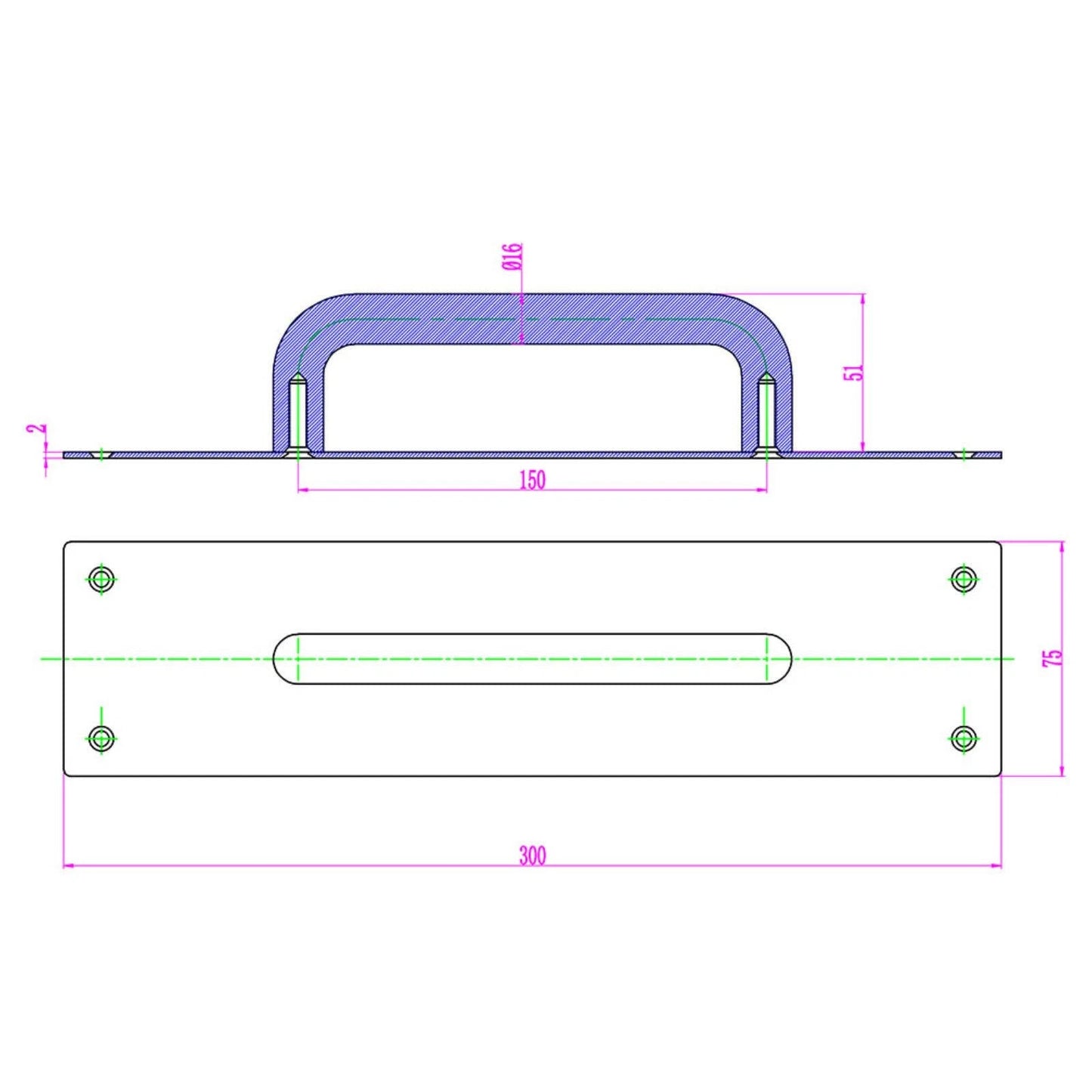 Lemaar Stainless Steel DDA D Pull on Plate 300x75mm, Satin Finish, DDA Compliant