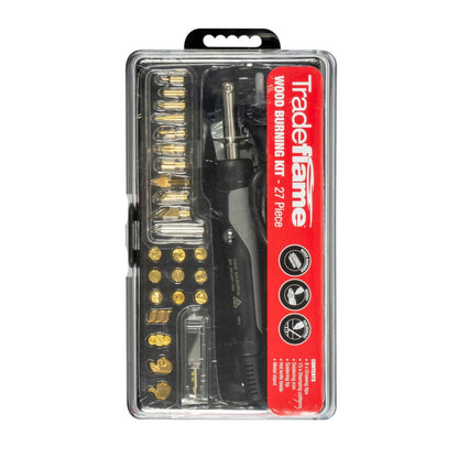 Tradeflame 27 Piece Wood Burning Kit with 8 Tips, 15 Patterns, Soldering & Hot Knife