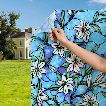 Pillar Stained Glass Static Window Film 0.45 x 2m, Adhesive-Free, Reusable, Privacy Decor