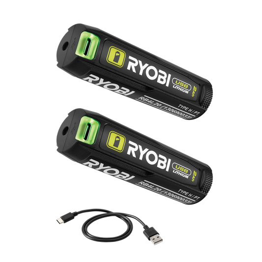 Ryobi 2.0Ah USB Lithium Battery Power Bank Twin Pack with USB-C Charging Cable