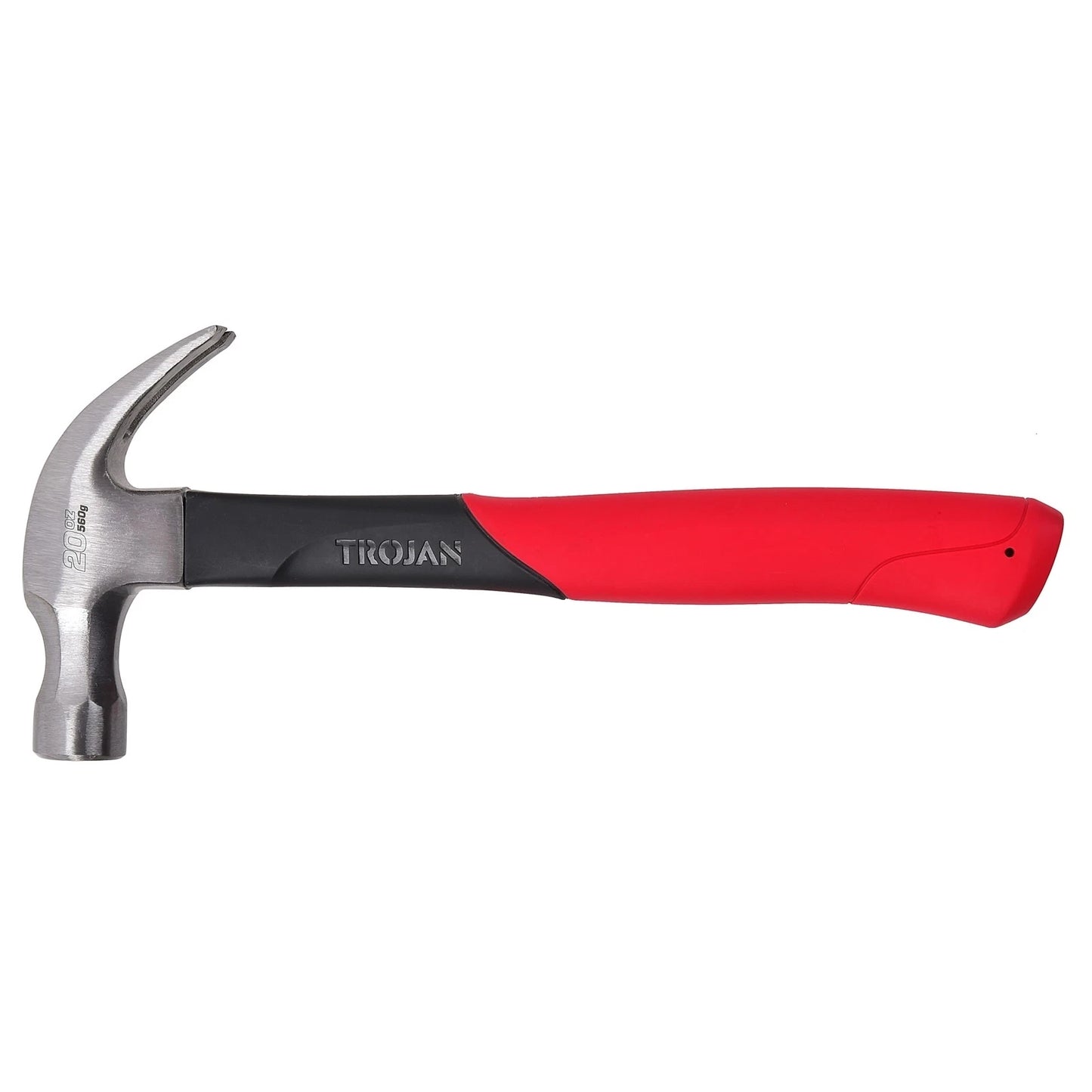 Trojan 20oz Fibreglass Claw Hammer - Induction Hardened, Lifetime Warranty, Red/Black