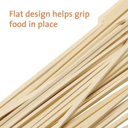 Jumbuck Flat Bamboo Skewers 50 Pack - 25cm, Built-in Handle, Flat Design for Stability