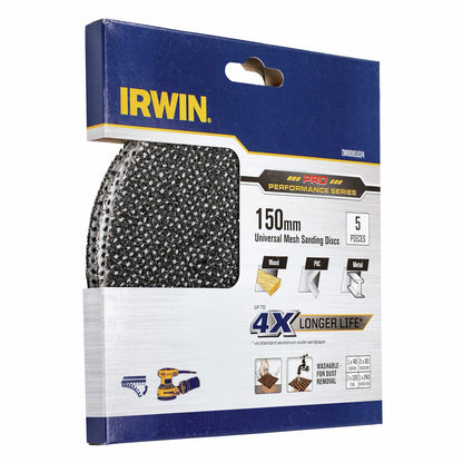 Irwin 150mm Mixed Grit Orbital Sanding Disc 5 Pack - Extended Lifespan & Universal Fitment