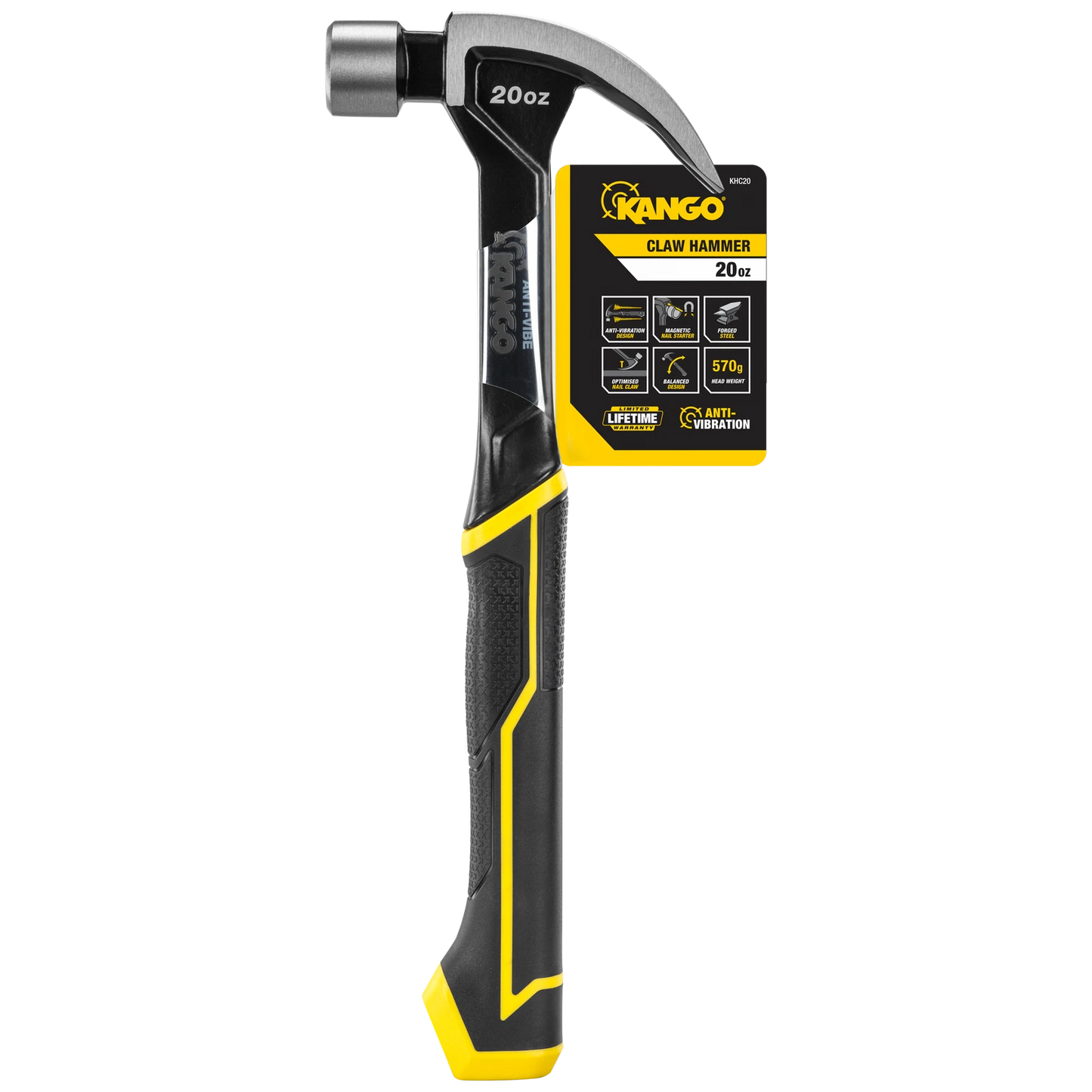 Kango 20oz Anti-Vibe Steel Claw Hammer with Magnetic Nail-Starter and Curved Claw