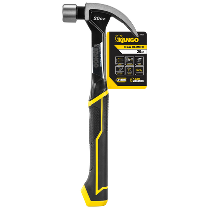 Kango 20oz Anti-Vibe Steel Claw Hammer with Magnetic Nail-Starter and Curved Claw