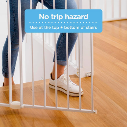 Perma Child Safety White Extra Tall & Wide Swing Gate, Adjustable 82-142cm, No Trip Hazard