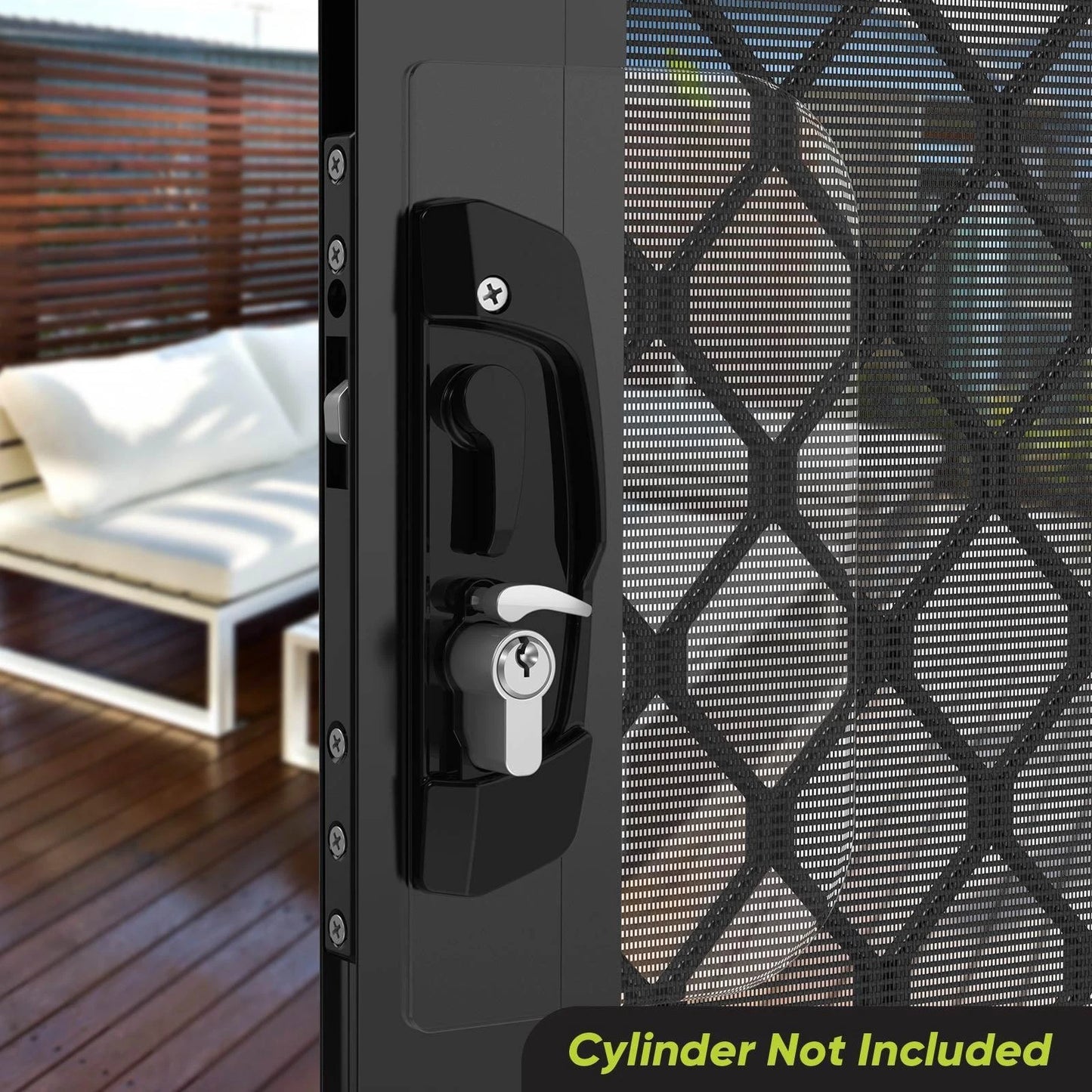 Rolltrak Black Non-Keyed Sliding Screen Door Lock with Internal Snib & Metal Body