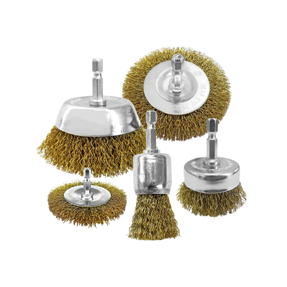Josco 5 Piece Drill Brush Kit, Brass-Coated Steel, Versatile Cleaning, 1/4" Hex Shank