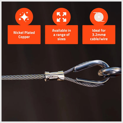 Taskmaster 3.2mm Copper Swage 12-Pack, Anti-Corrosive, Ideal for Wire Crimping