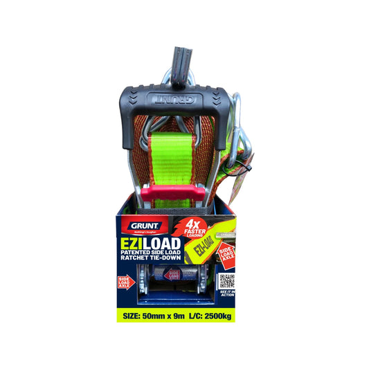Grunt Ezi-Load 50mm x 9m Ratchet Tie-Down, 2500kg Capacity, Side Loading System