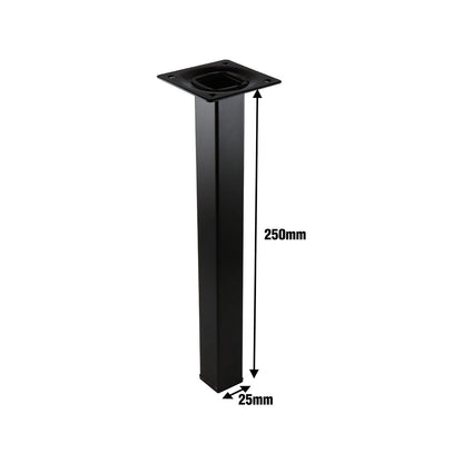 Adoored Black Steel Square Tube Furniture Leg 25x25x250mm - Modern, Durable, Easy Install
