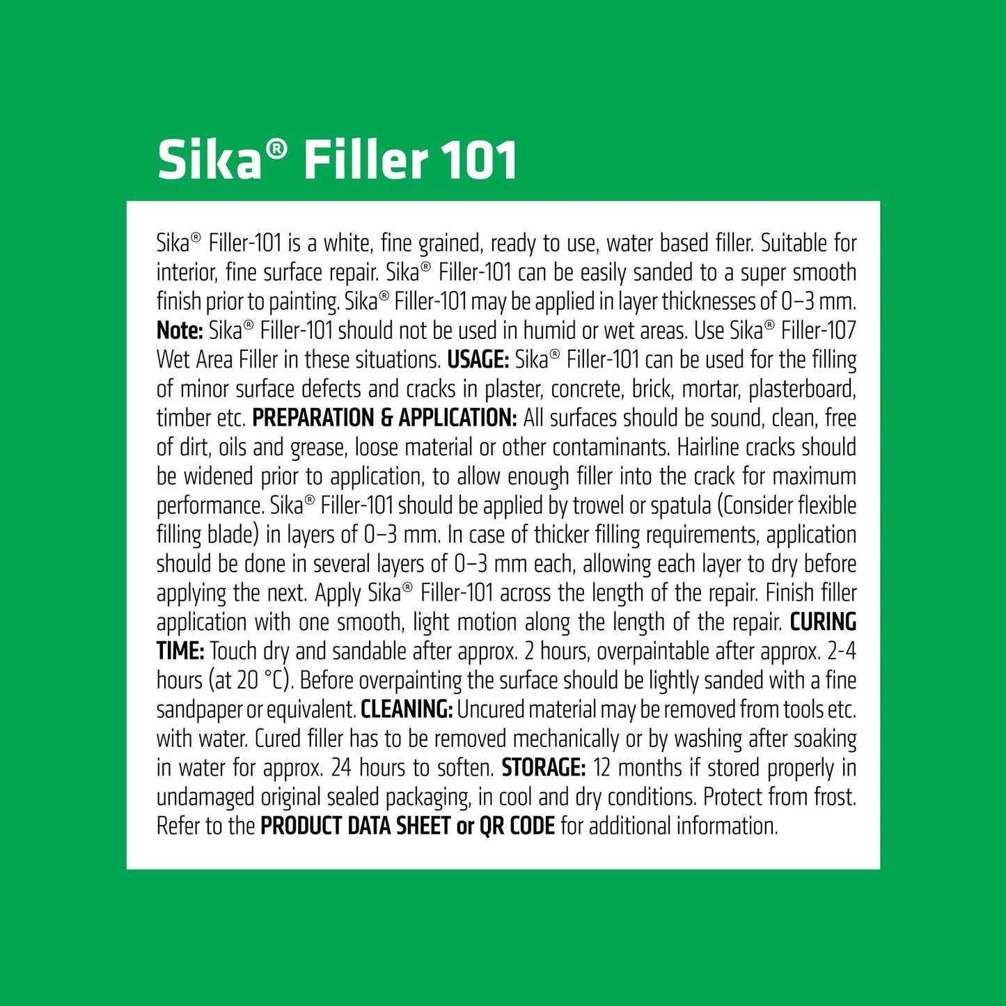 Sika 400ml White Filler-101 Fine Surface Filler, Quick Dry, Smooth Finish