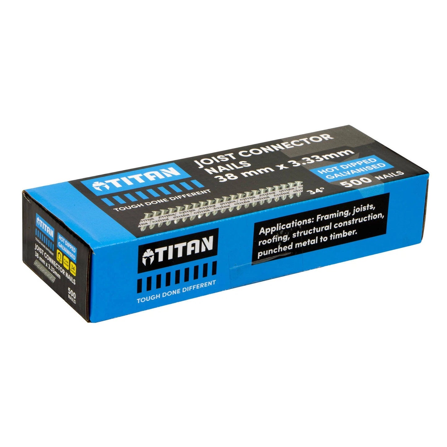 Titan 38x3.33mm Galvanised Joist Connector Nails, 500 Pack, 34° Angle, Corrosion Resistant