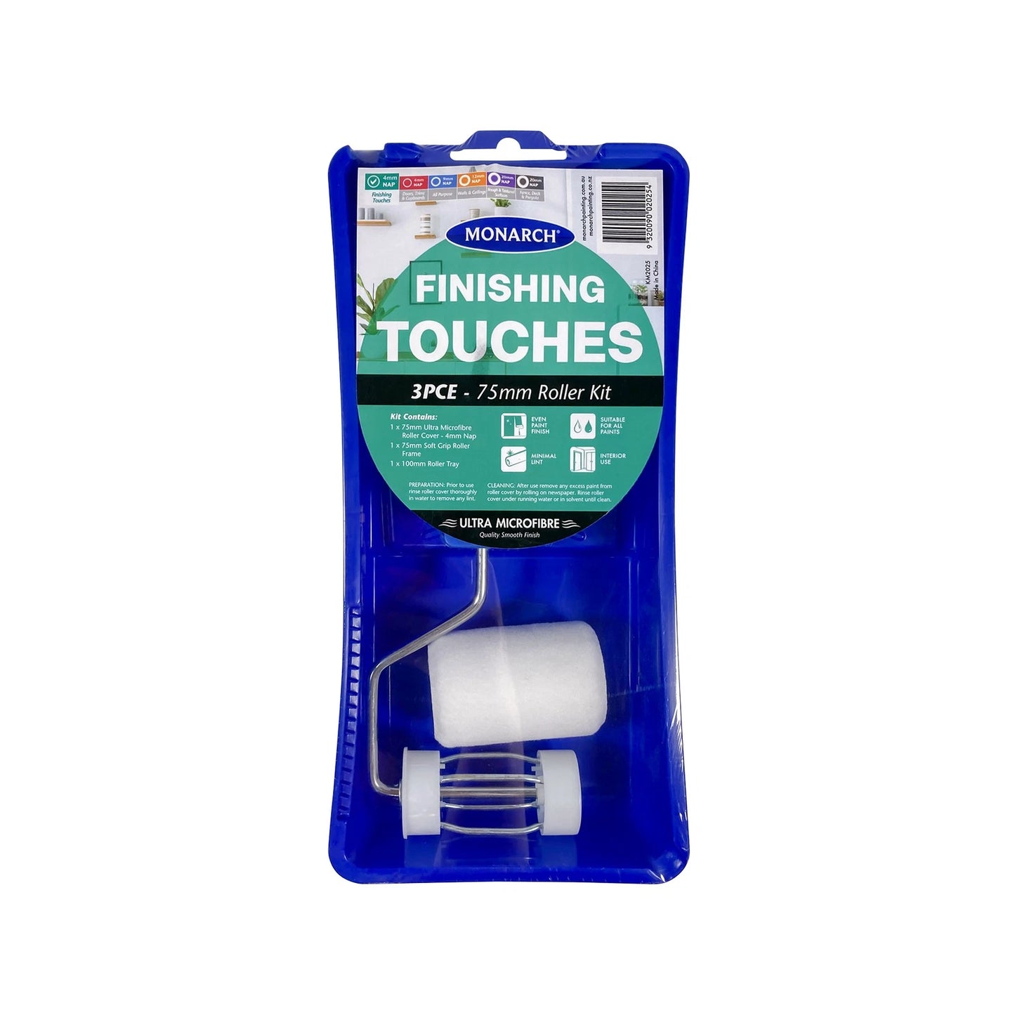 Monarch 75mm Ultra Microfibre Roller Kit - 3 Piece for Gloss & Semi-Gloss Finishes